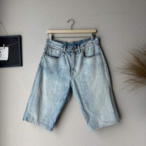 R13 Denim Bermuda Shorts Light Wash Distressed Relaxed Blue Jean Shorts Size 24 - Picture 1 of 7